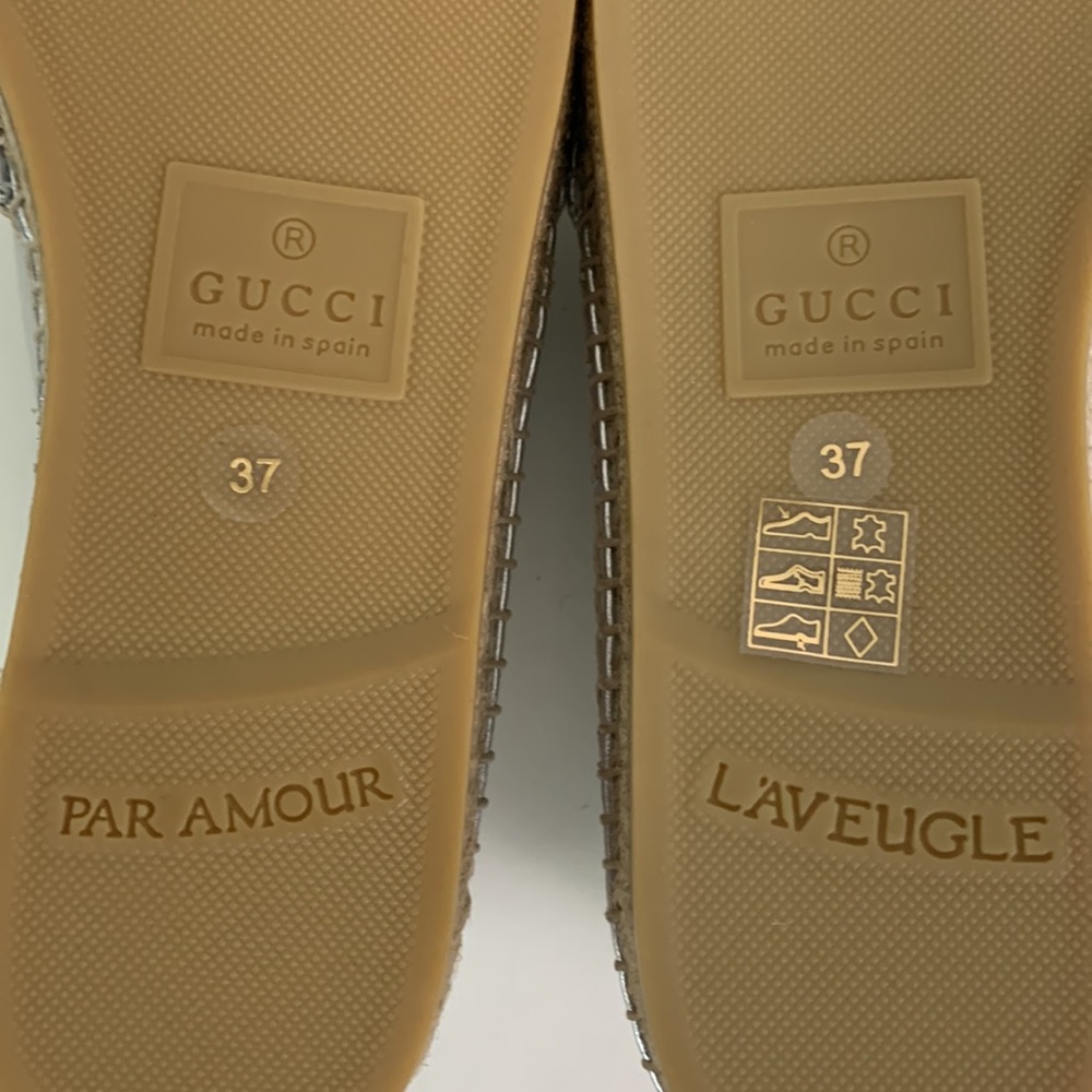 NEW Gucci Espadrille Size 37 (7) GG Marmont Silver Metallic - Picture 12 of 14